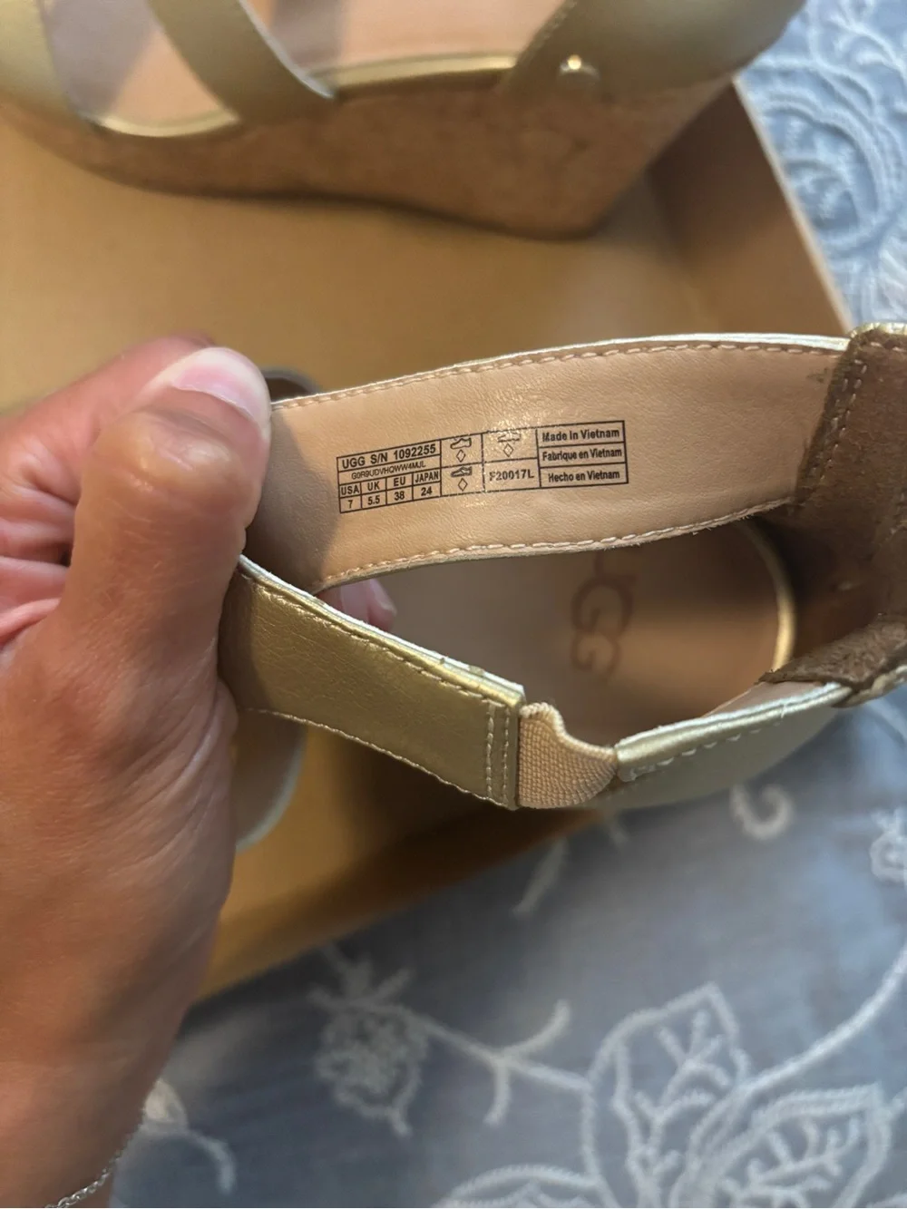UGG Metallic Gold T-Strap Block Heel Sandals
